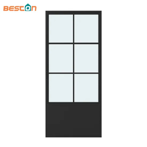 French Black Carbon Steel Frame Clear Glass Interior Sliding Barn Door Hardware
