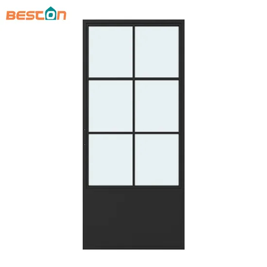 French Black Carbon Steel Frame Clear Glass Interior Sliding Barn Door Hardware
