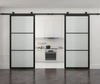 Double Steel Frame Clear Glass Barn Doors with Hardware