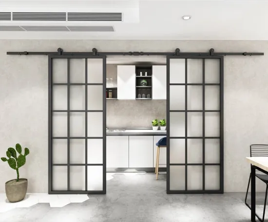 Double Shed Steel Frame Clear Glass Soft Close Barn Doors with Hardware Kit