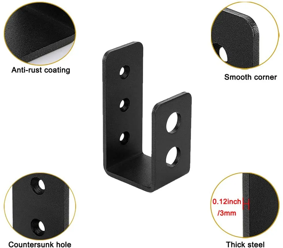 Door Barricade Brackets Black Steel U Security Door Lock Brackets with Screw