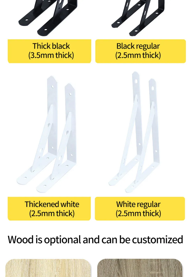 Wall Mount L Bracket 90 Degree Triangle Corner Bracket with Gusset-Black