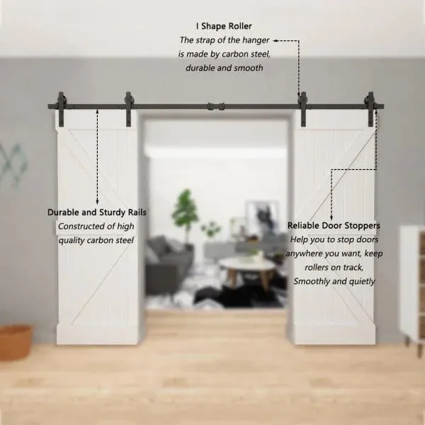 Carbon Steel 9FT Double Barn Door Hardware Sliding Door
