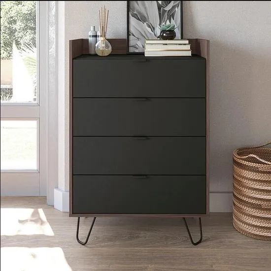 Modern Black Nightstand High Metal Base Bedside Table