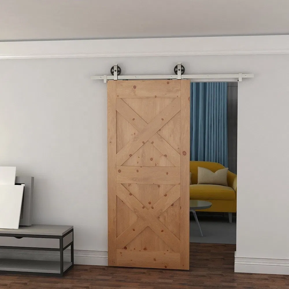 Satin Nickel Carbon Steel Big Wheel Sliding Barn Door Hardware Kit