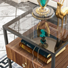 2 Layer Tempered Glass Coffee Table Square Nightstand Sofa End Bedside Table