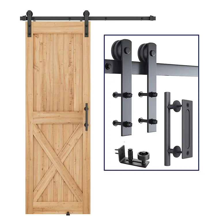 12&quot; Pull and Flush Door Handle Set Black Sliding Barn Door Hardware