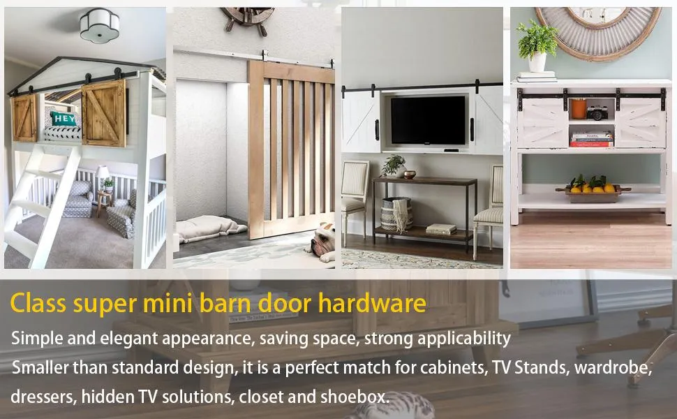 Mini Barn Sliding Double Door Hardware Kit for Cabinet Box Cupboard