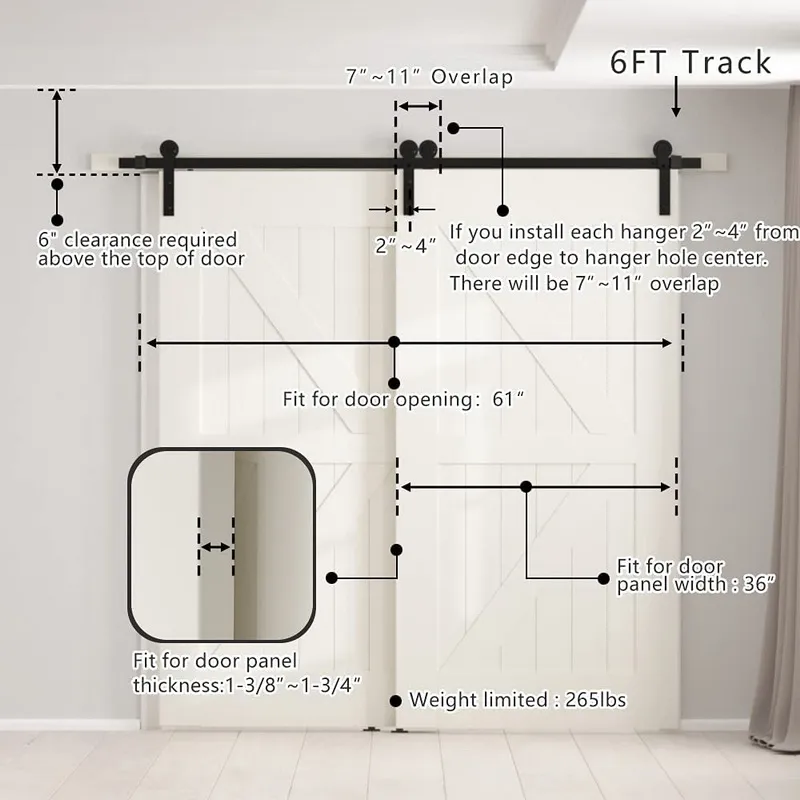 Contemporary Style Interior Bathroom Bypass Sliding Barn Door Hardware Kit