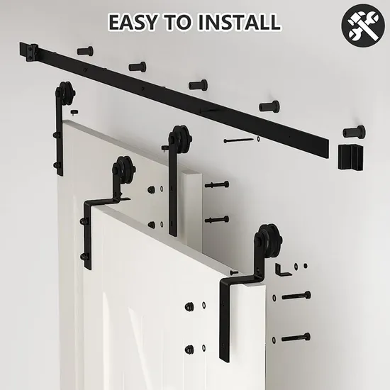 Contemporary Style Interior Bathroom Bypass Sliding Barn Door Hardware Kit