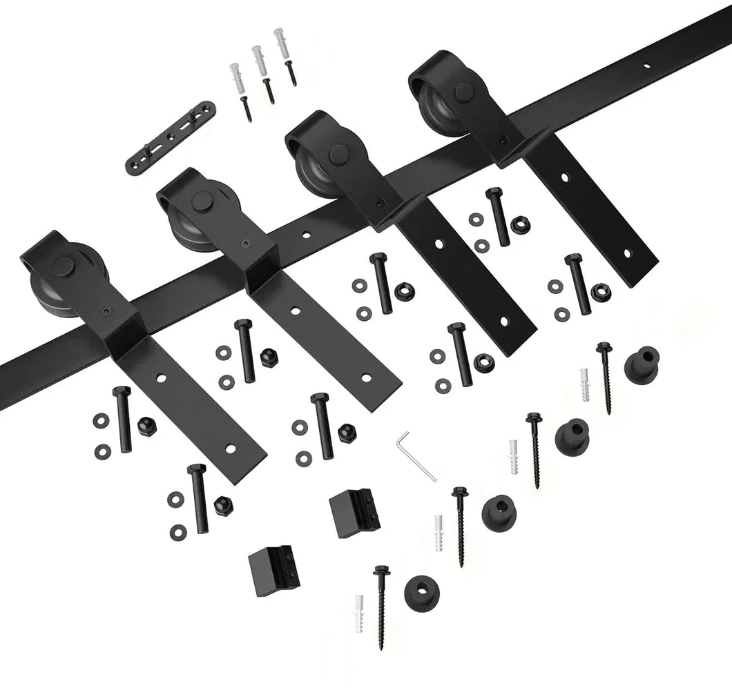 Modern Black Color Bypass Sliding Barn Door Hardware Kit for Double Door