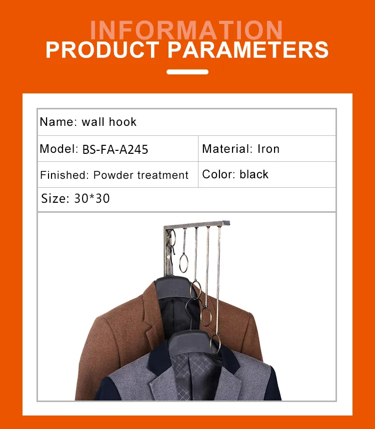 Heavy Duty Black Wall Hooks Store Display Wall Mounted Coat Rack