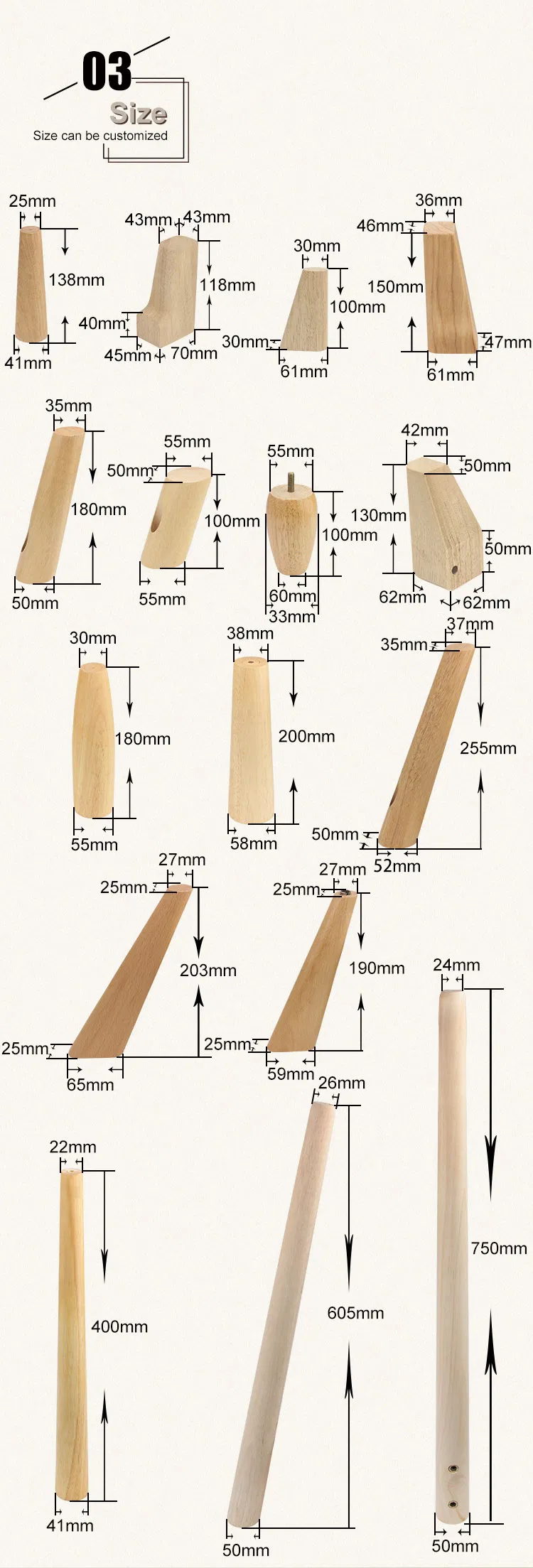 Factory Direct Wooden Legs for Sofa Wooden Sofa Legs