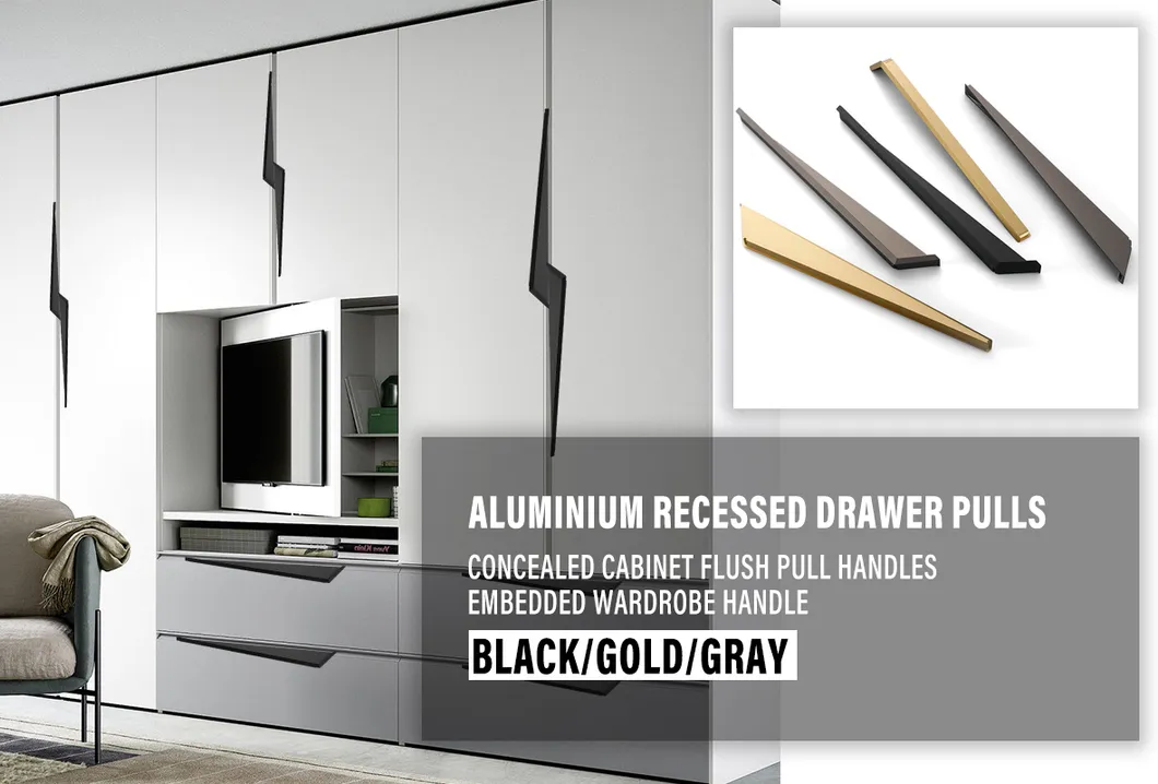 Aluminium Recessed Concealed Cabinet Edge Finger Pull Handles Embedded Wardrobe Handle