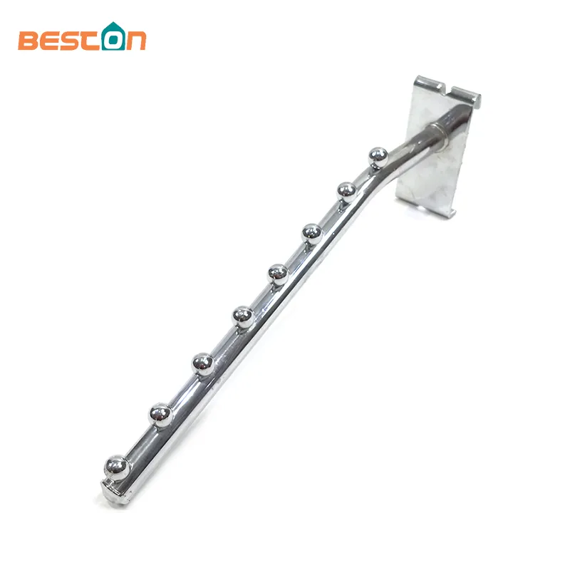 Clothes Chrome Finish Metal Hanging Display Iron Hook with Beads Supermarket Hooks