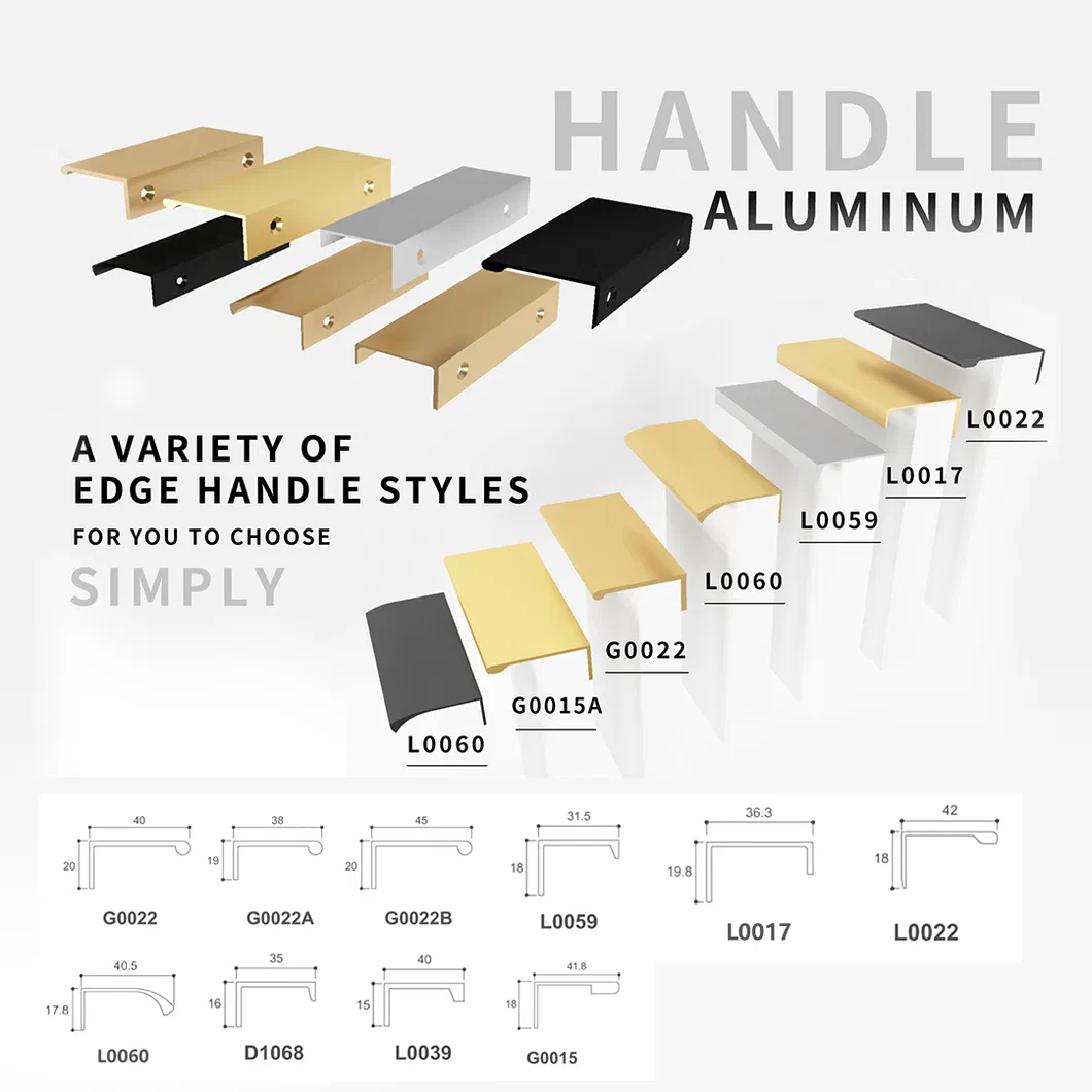 Kitchen Black Handle for Drawer Cabinet Modern Aluminum Furniture Edge Finger Pull