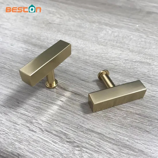 Kitchen Hardware Cabinet Brass Gold T Bar Handle Knob with Base