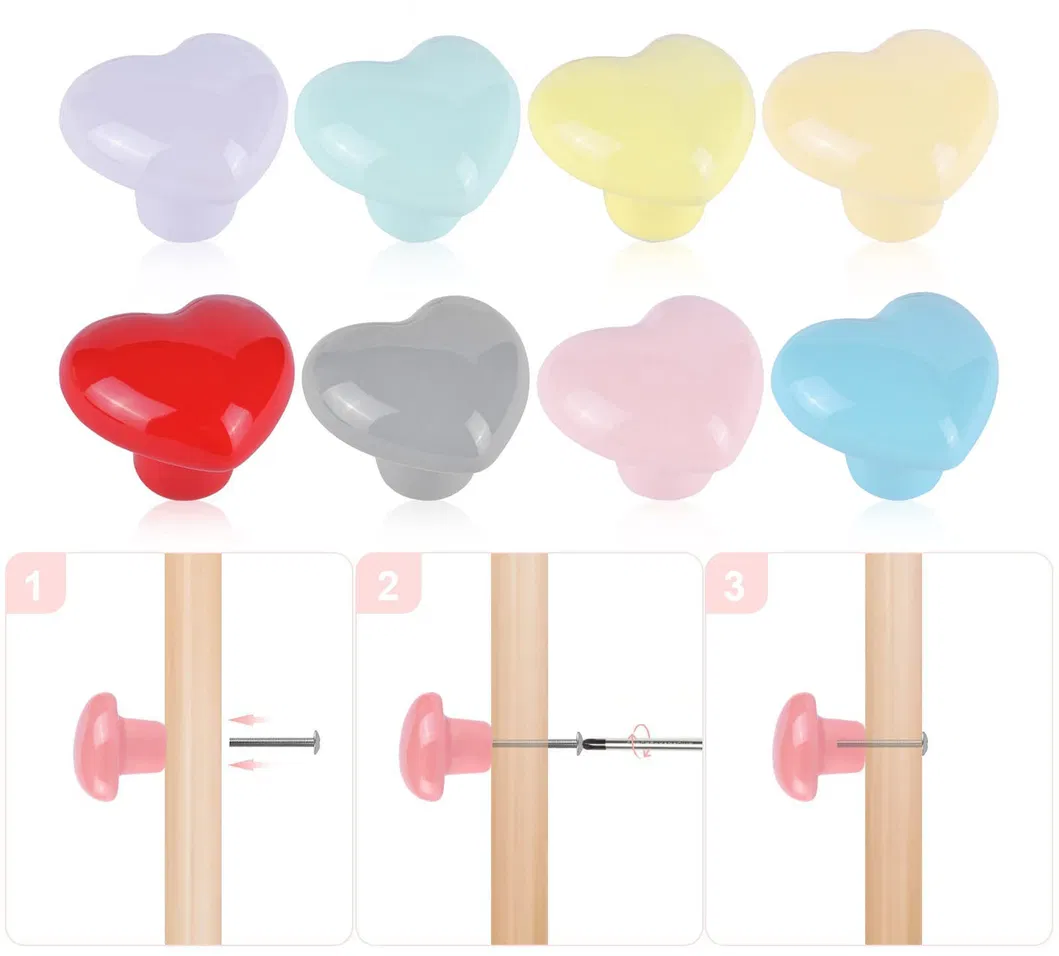 Kids Heart-Shaped Cartoon Cabinet Knob Ceramic Furniture Drawer Puller Handles