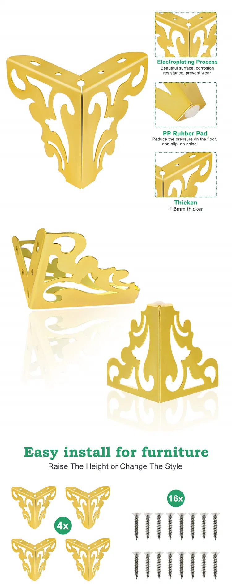 Modern Cabinet Legs Bedside Furniture Feet Gold Sofa Legs