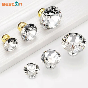 Crystal Glass 30mm Diamond Shape Clear Zinc Cabinet Drawer Door Knob