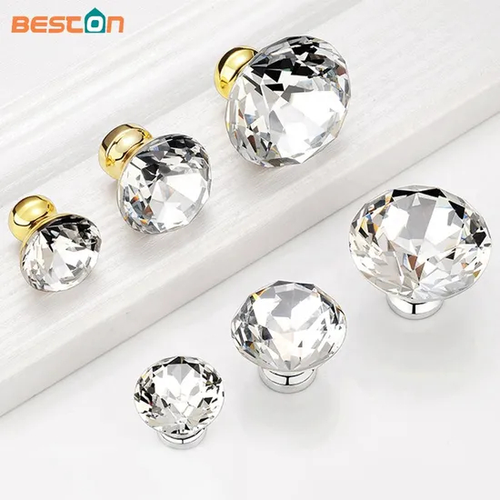 Crystal Glass 30mm Diamond Shape Clear Zinc Cabinet Drawer Door Knob