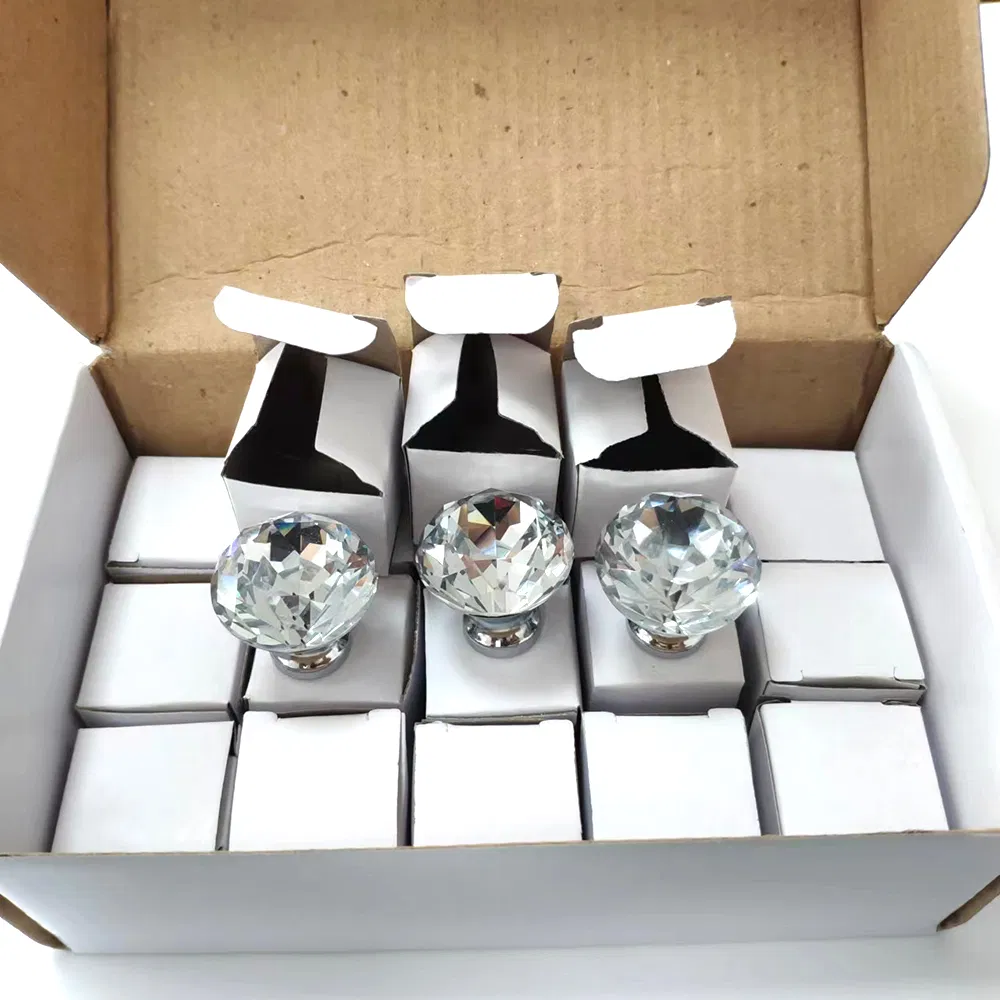 Crystal Glass 30mm Diamond Shape Clear Zinc Cabinet Drawer Door Knob