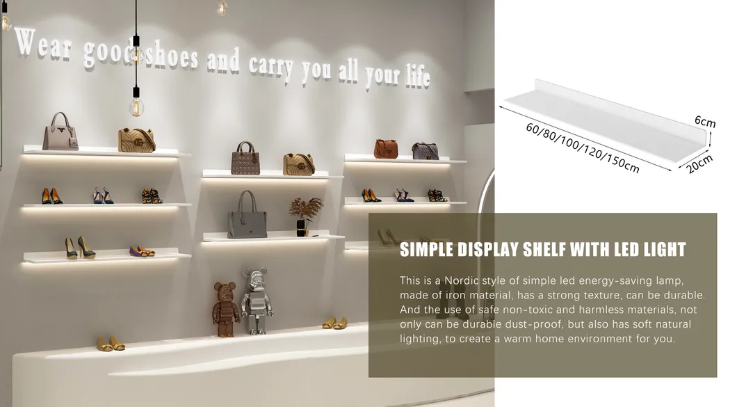 Shelving with LED Light Display Rack Wall-Mounted White Lighting Bookshelf