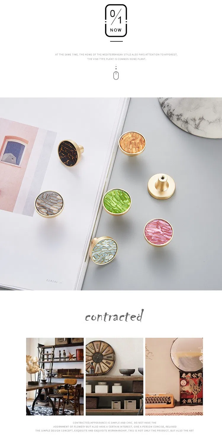 Zinc Alloy Craft Furniture Knobs Brass Antiqui Colorful Shell Cabinet Brass Handles