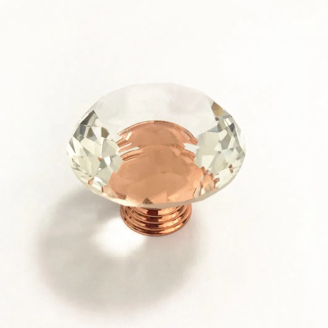Rose Gold Diamond 40mm Cabinet Drawer Door Crystal Glass Handle Knob Pull
