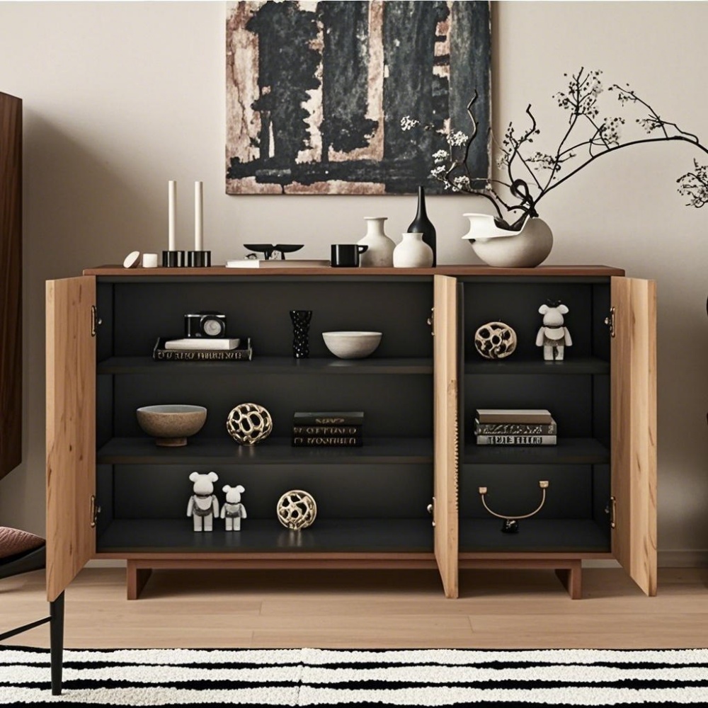 Industrial Rustic Vintage Sideboard - Reclaimed Solid Wood with Metal Accents & Storage Shelves