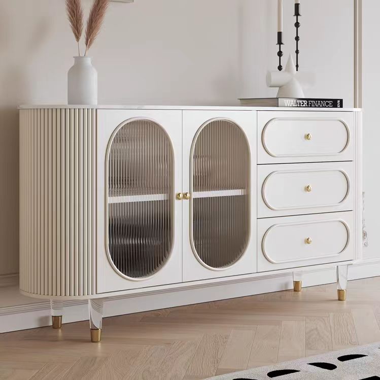 French Cream Sideboard Stone Top Acrylic Leg Wooden Storage Cabinet Restaurant Kitchen Living Room Home Furniture Sideboard@详情4
