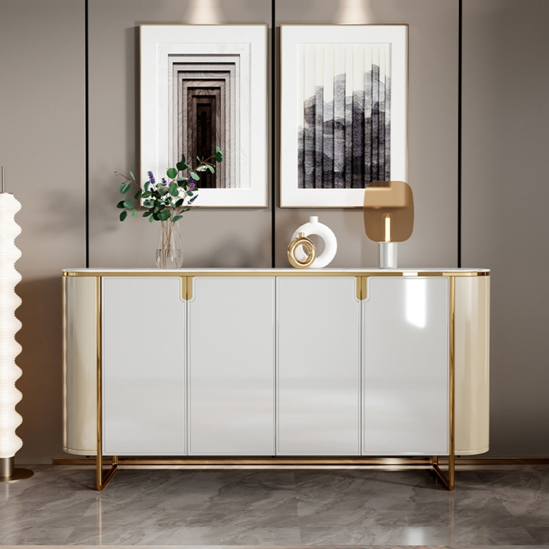 Modern Light Luxury High-Gloss Stainless Steel Shoe Cabinet - Gold Accents, Spacious Entryway Storage