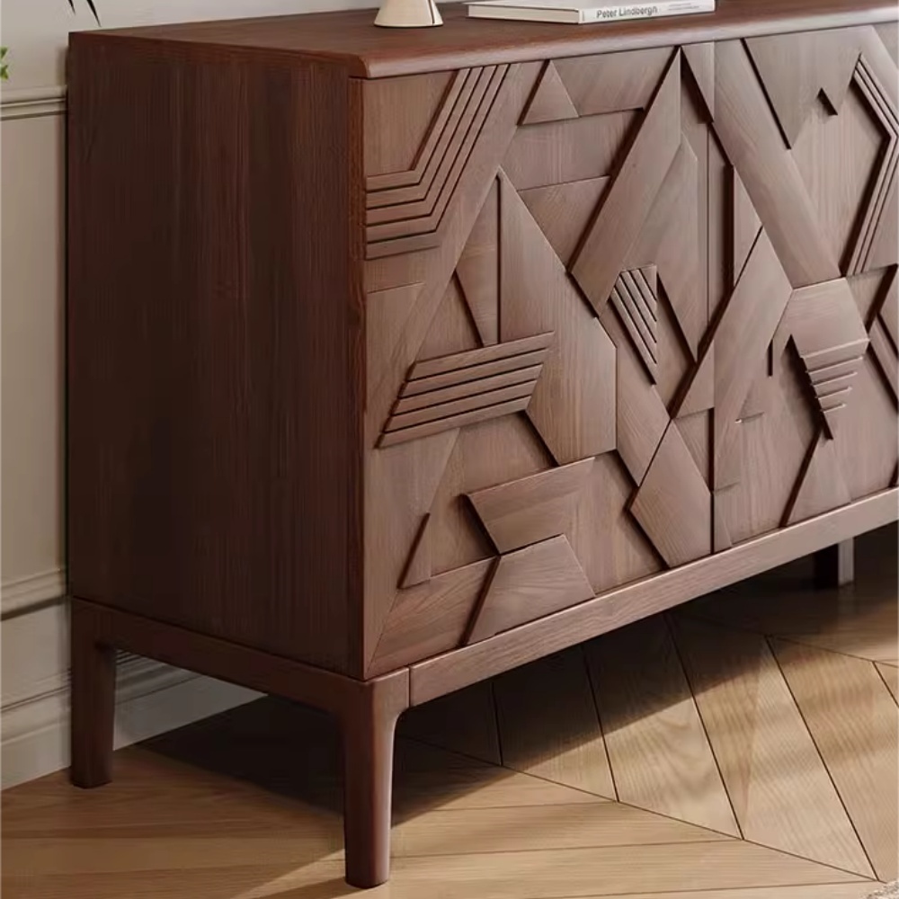 Modern Solid Walnut Wood Sideboard - 4 Doors, 2 Drawers & Adjustable Shelves for Living Room | Luxury Storage