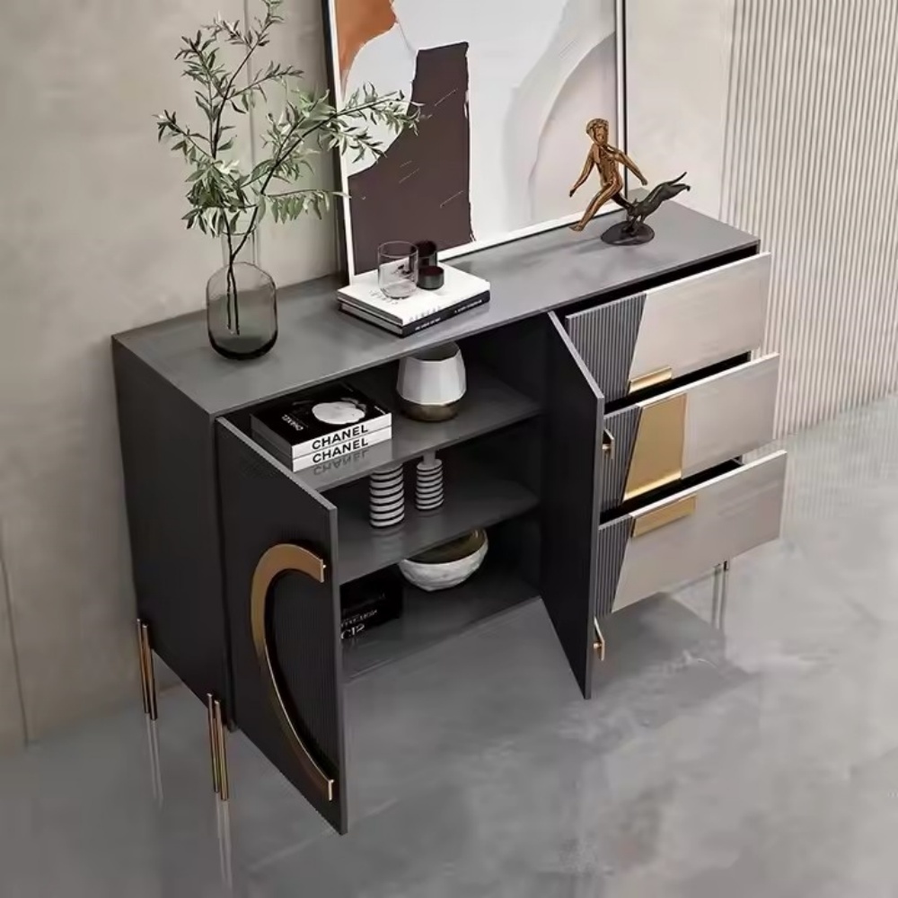 Modern Light-Luxury Shoe Storage Solid Wood Hallway Cabinet for Entrance & Lobby
