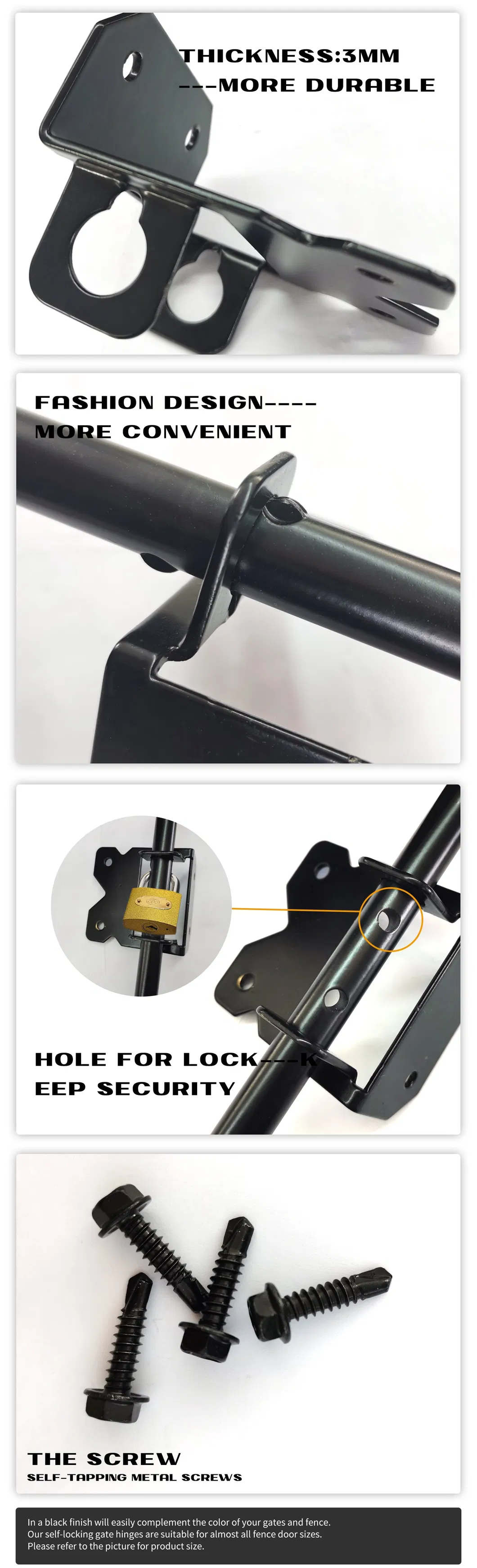 Stainless Steel Black Heavy-Duty Drop Rod for Garden Gate Fence Door Hardware