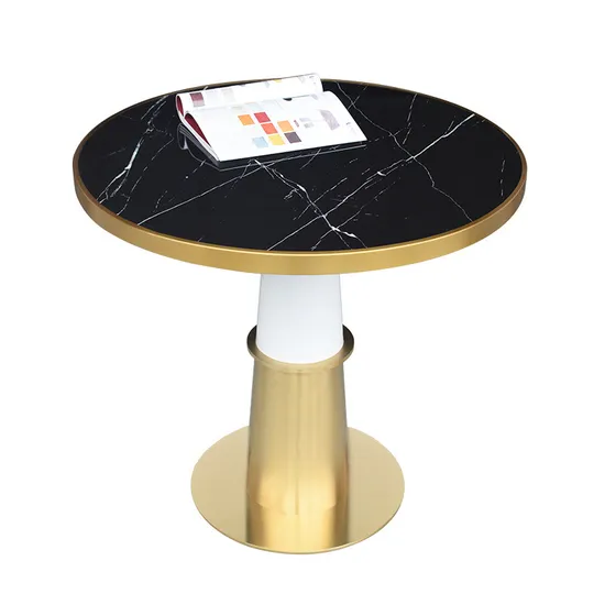 Modern Round Luxury Brushed Gold Stainless Steel Legs Dinner Table Set