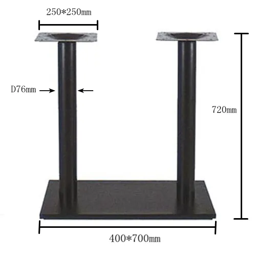 Square Black Metal Customized 2 Table Legs Frame Bottom Metal Table Base