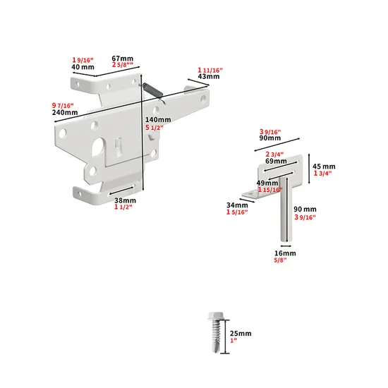 Heavy Duty Fence Self-Locking White Wood Fence Two Way Gate Latches
