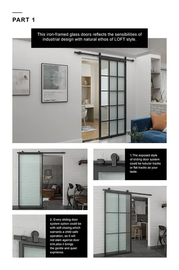 Loft Style Silent Sliding Steel Frame Black Glass Door Partition Doors