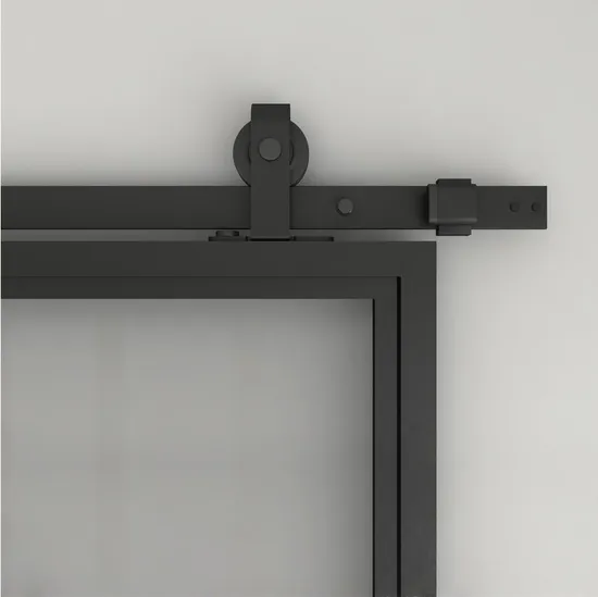 3-Lite Tampered Glass Barn Door Steel Frame Sliding Hardware Kit Door Handle