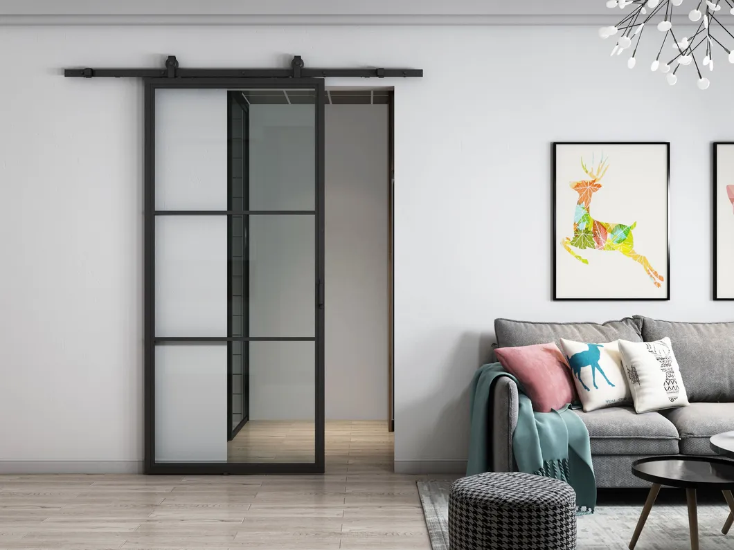 French Door Sliding Double Glass Barn Door Frame