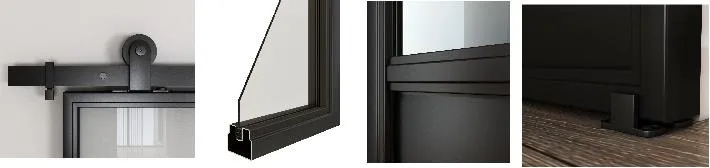 Modern Black Steel Frame Glass Sliding Barn Door for Interior Use
