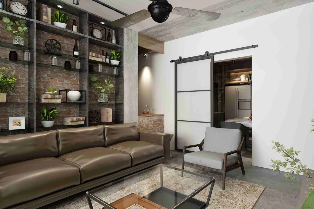 Modern Black Steel Frame Glass Sliding Barn Door for Interior Use