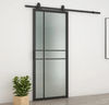 Modern Black Steel Frame Glass Sliding Barn Door with Hardware