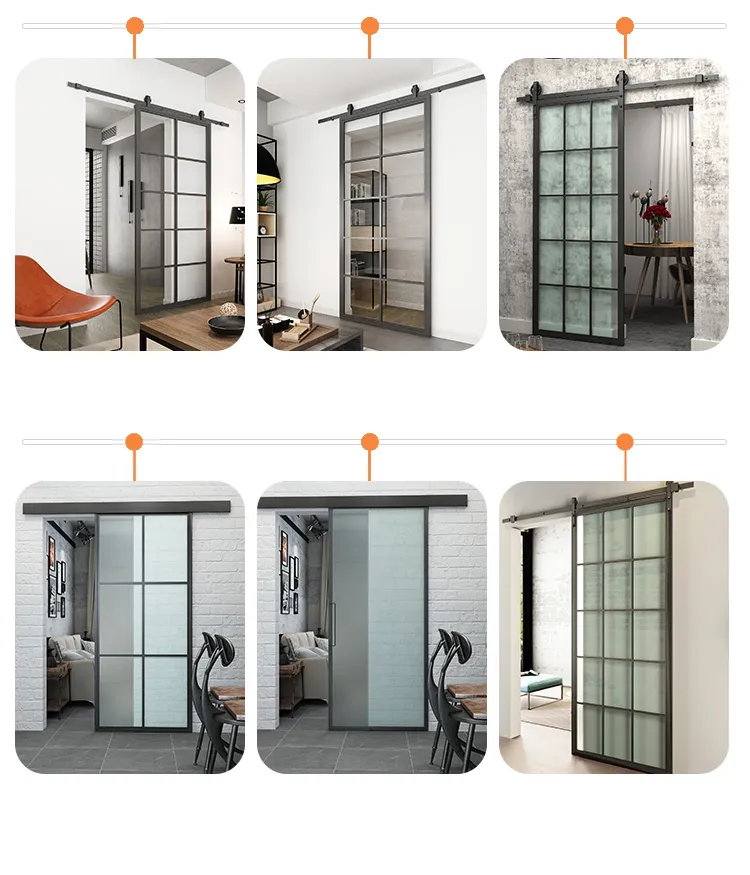 Modern Black Steel Frame Glass Sliding Barn Door with Hardware