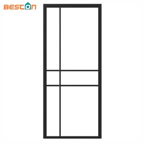 Modern Black Steel Frame Glass Barn Door Leaf