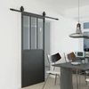 Rustic Style Black Steel Aluminum Frame Sliding Glass Barn Doors