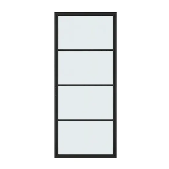 Black Steel Frame Clear Glass Loft Barn Door with Sliding Hardware