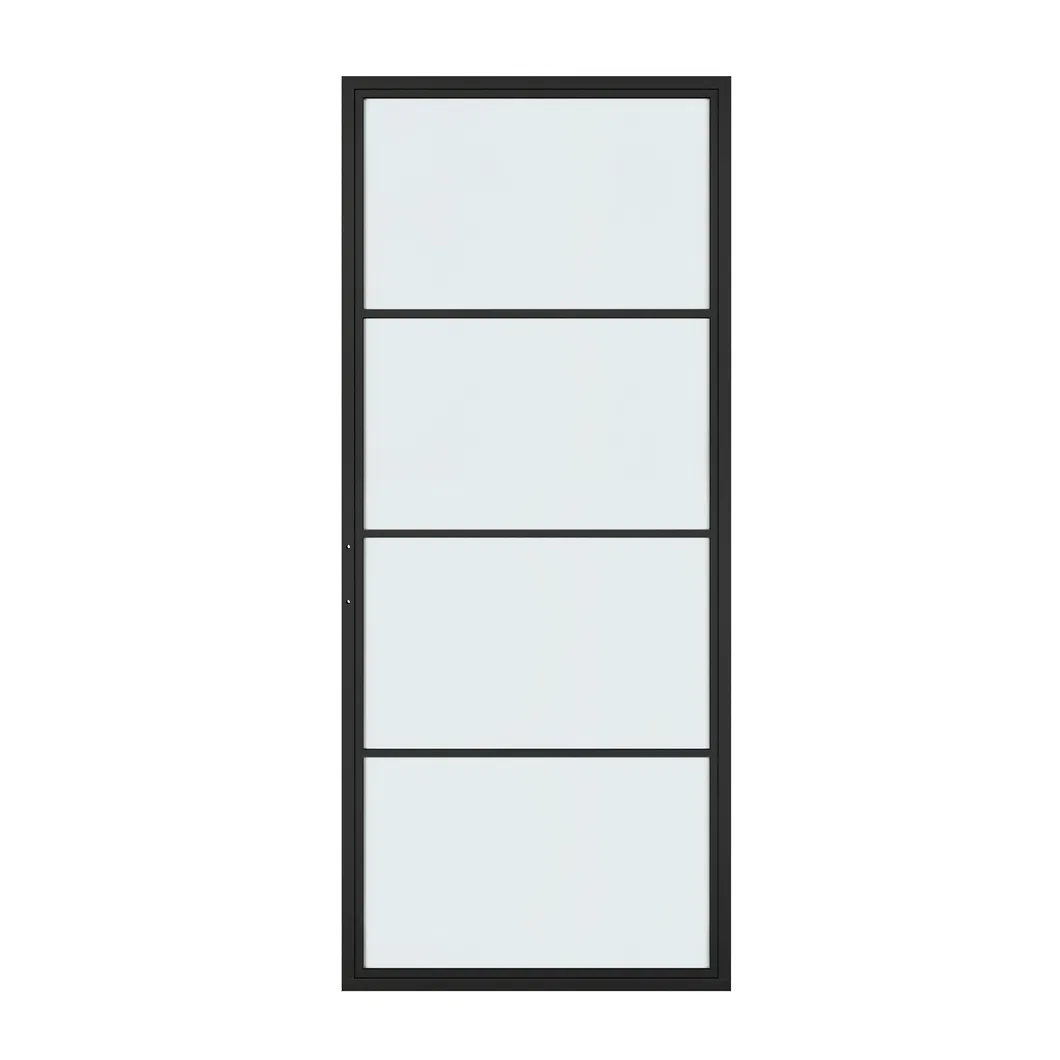Black Steel Frame Clear Glass Loft Barn Door with Sliding Hardware