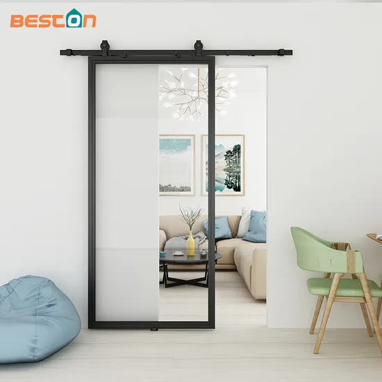 One Piece Metal Black Steel Frame Door with Clear Glass Insert